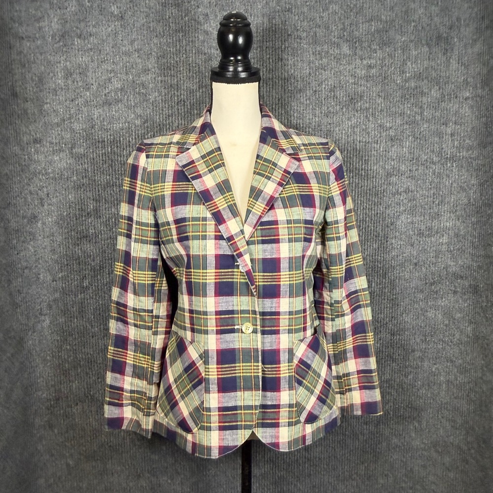 Vintage 70s Prestige of Boston Plaid Blazer Womens 8 Preppy Equestrian Jacket